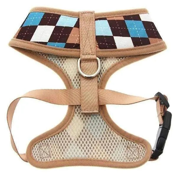 Brown and Blue Argyle Dog Harness