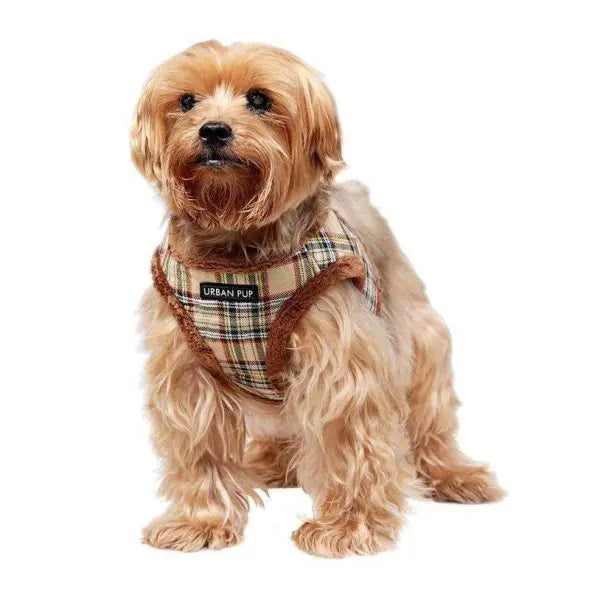 Luxury Fur Lined Brown Tartan Dog Harness