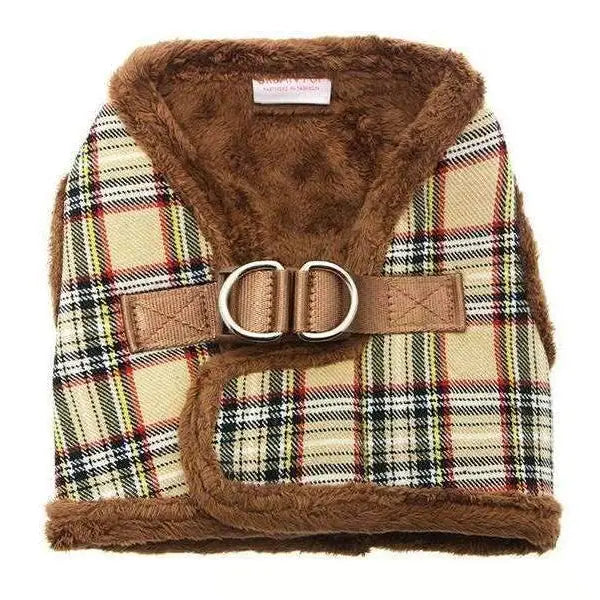 Luxury Fur Lined Brown Tartan Dog Harness